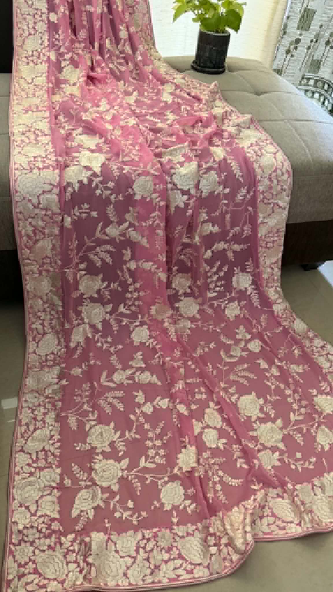 Elegant Pink & Ivory Parsi Gara Dupatta