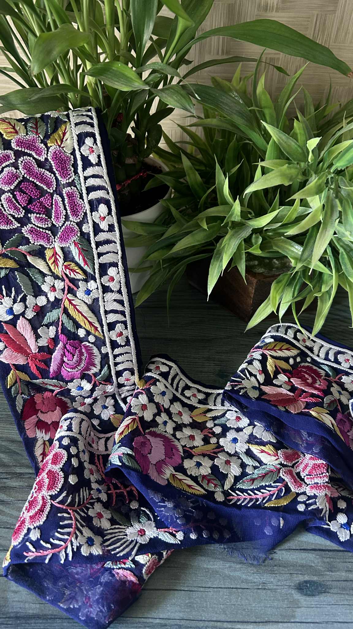 Navy Exclusive Parsi Gara Hand Embroidered Border