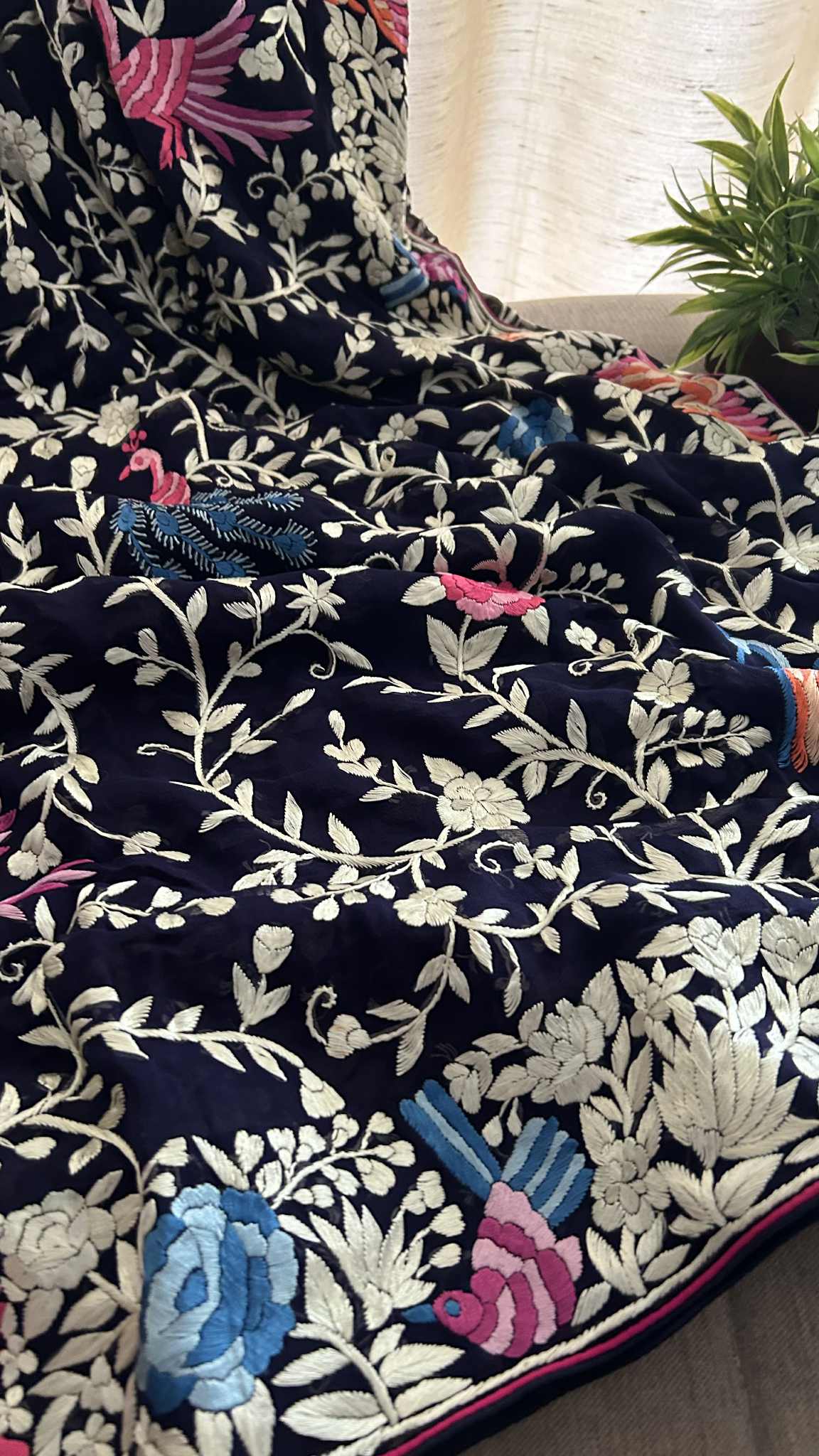 Designer Navy Multicolor Parsi Gara Saree