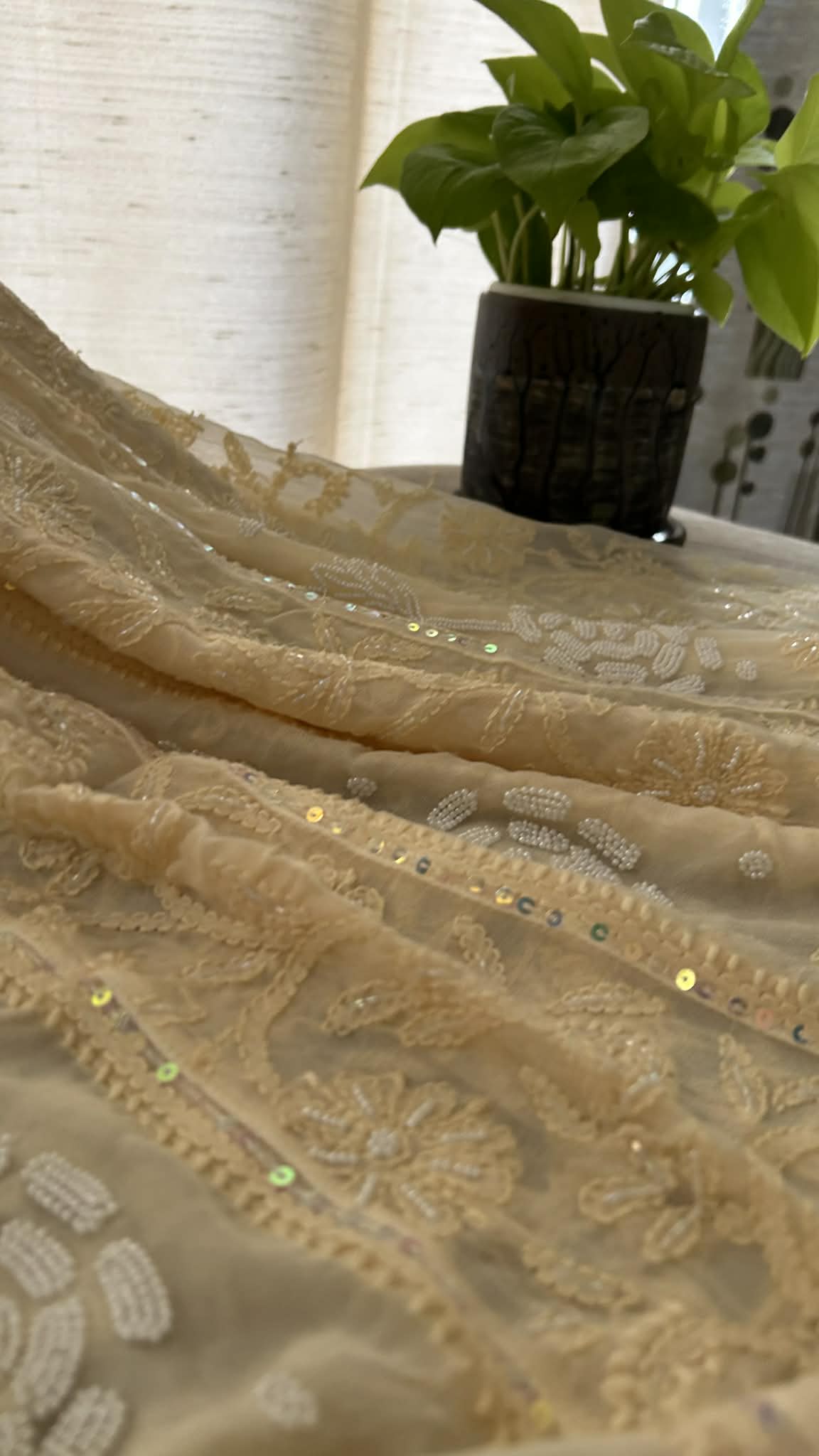 Beige Pearl Chikankari Anarkali Suit