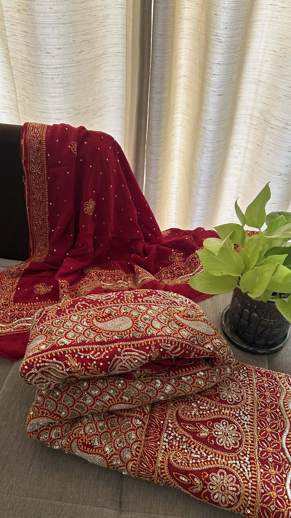 Masterpiece Red Cut Dana & Sequins Work Chikankari Anarkali Suit