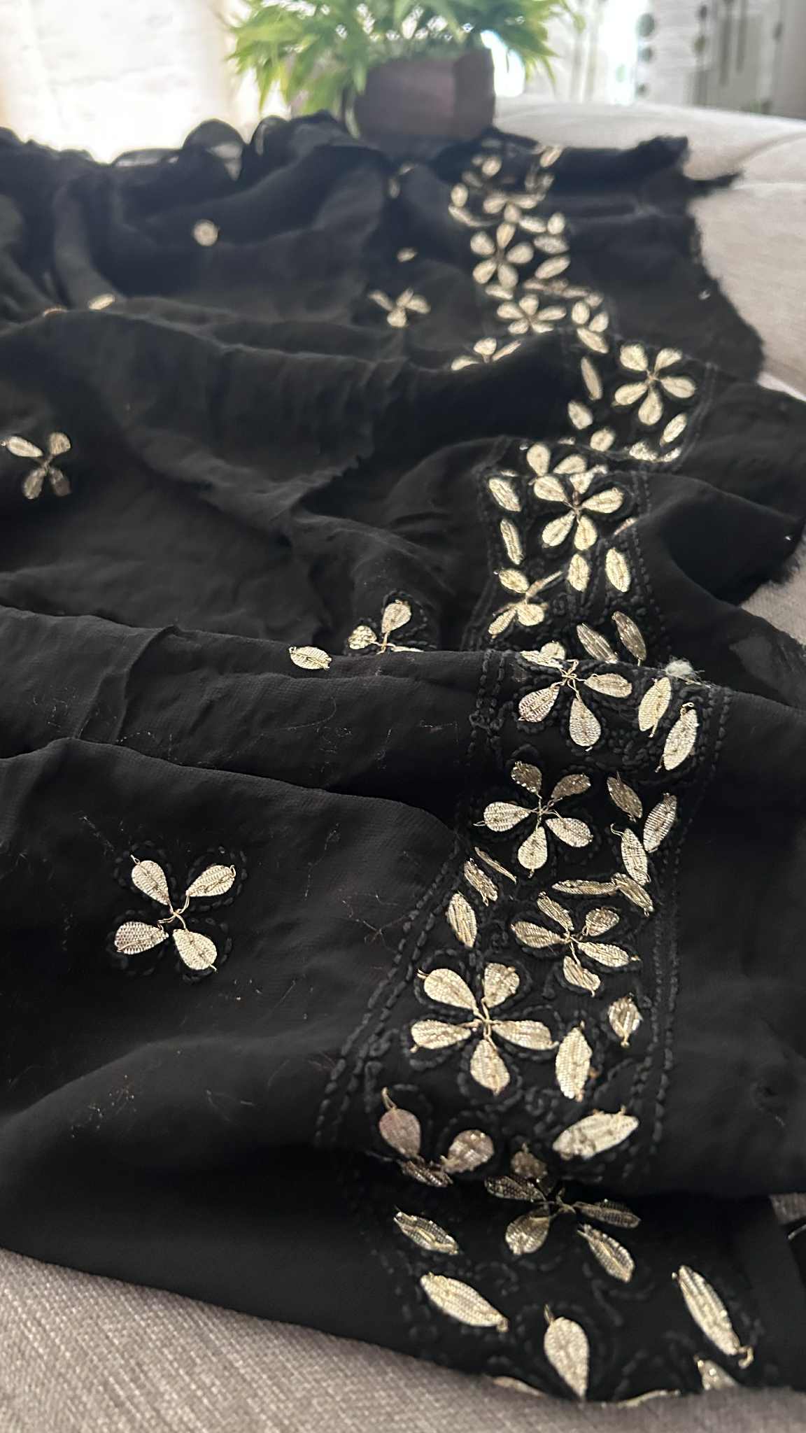 Black Gota Patti Unstitched Chikankari Suit (Kurta & Dupatta)