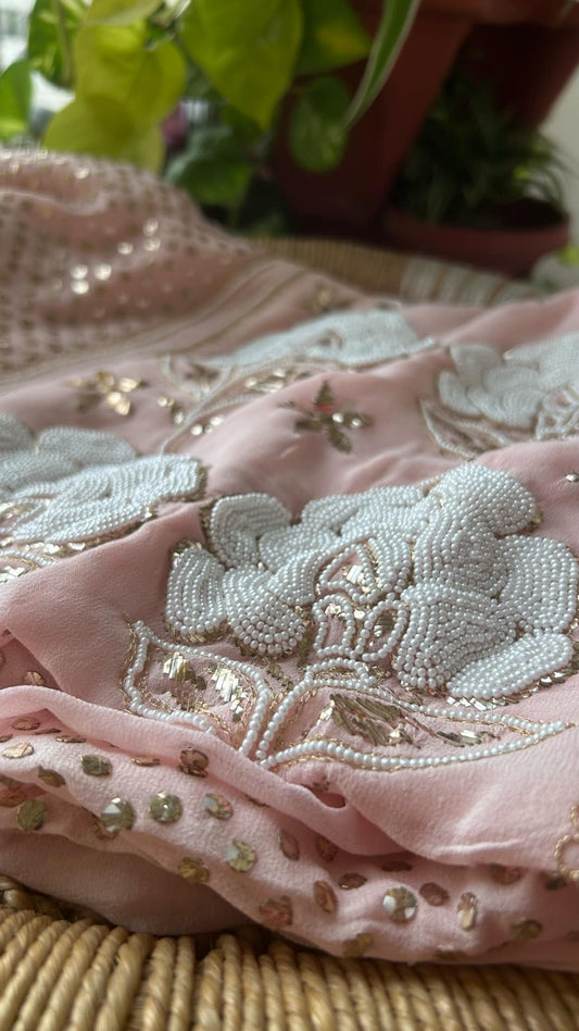 Pastel Pink Kamdani & Pearl Suit - Eid Collection