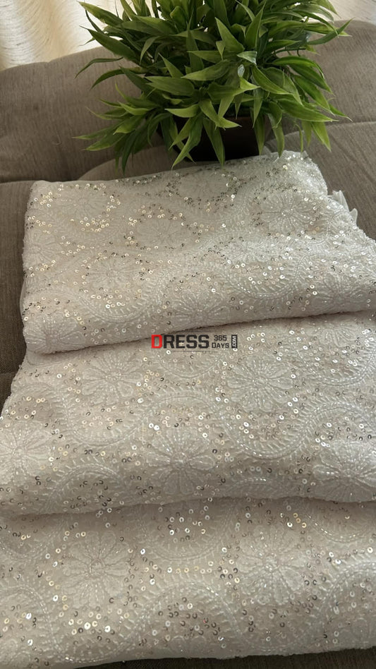 Fine Chikankari Cut Dana Sequins & Pearl Chikankari Suit (Kurta Dupatta) Chikankari Suits
