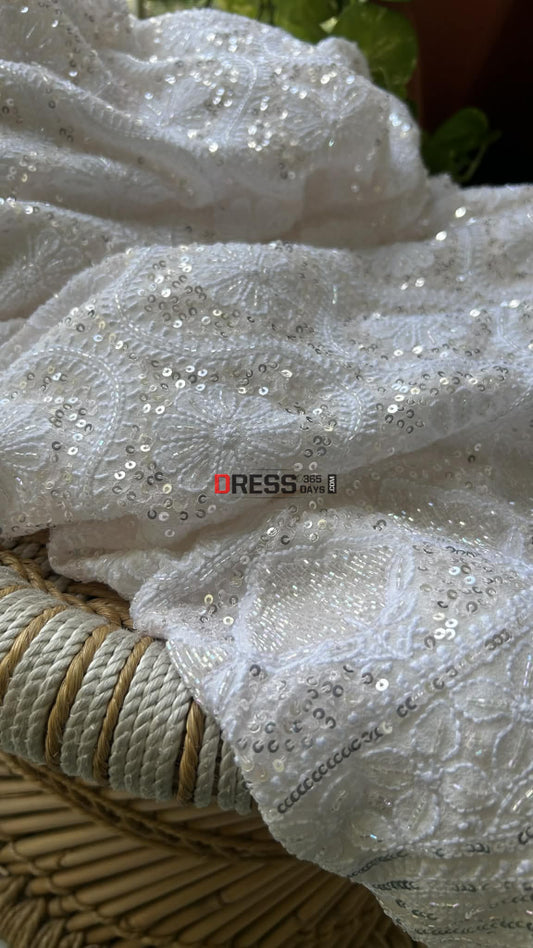 Fine Chikankari Cut Dana Sequins & Pearl Chikankari Suit (Kurta Dupatta) Chikankari Suits