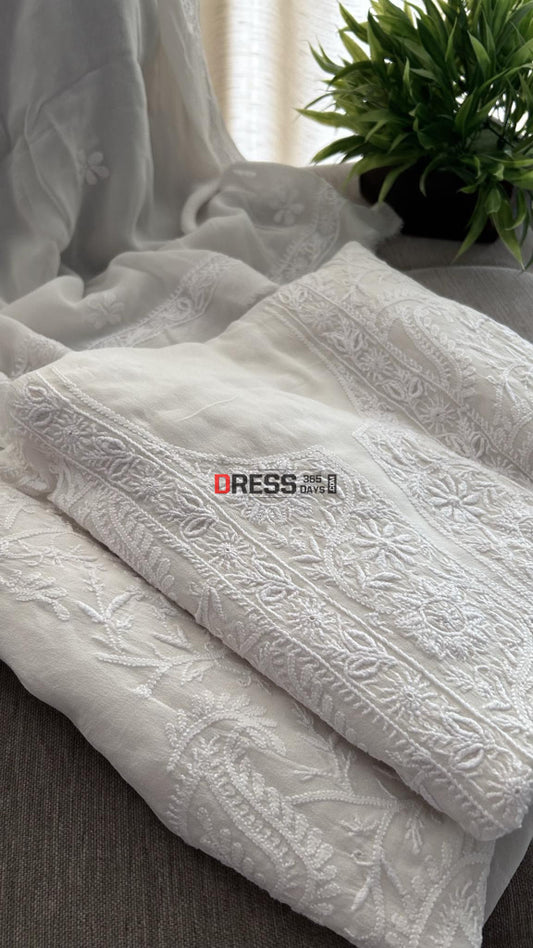 Fine Lucknowi Chikankari & Hole Work Kurta Dupatta Set Suits