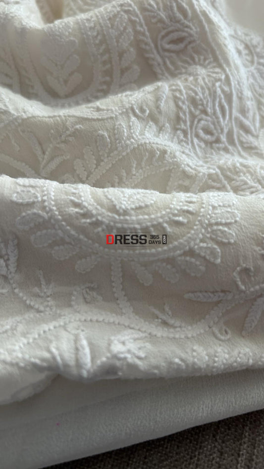 Fine Lucknowi Chikankari & Hole Work Kurta Dupatta Set Suits