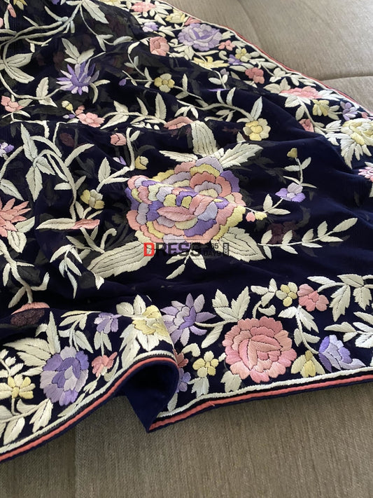 Floral Parsi Gara Hand Embroidered Dupatta