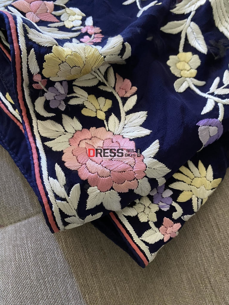 Floral Parsi Gara Hand Embroidered Dupatta