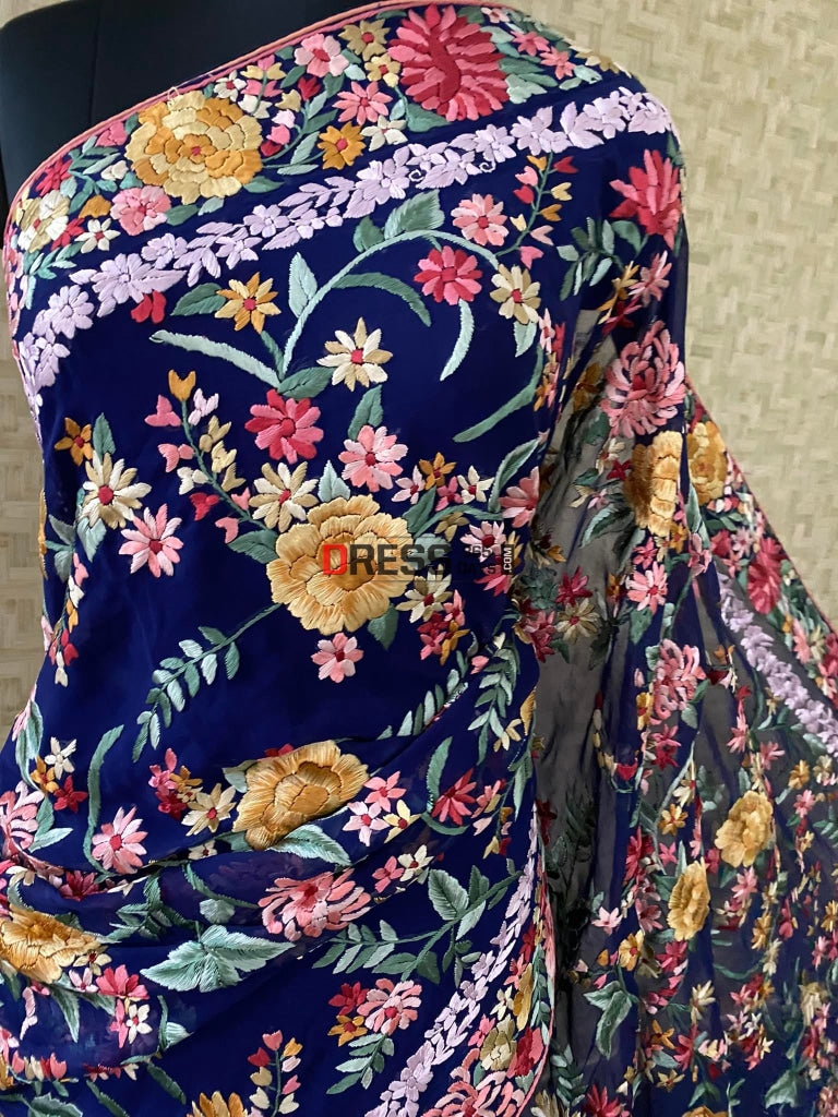 Floral Parsi Gara Hand Embroidered Saree
