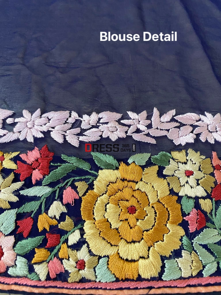 Floral Parsi Gara Hand Embroidered Saree