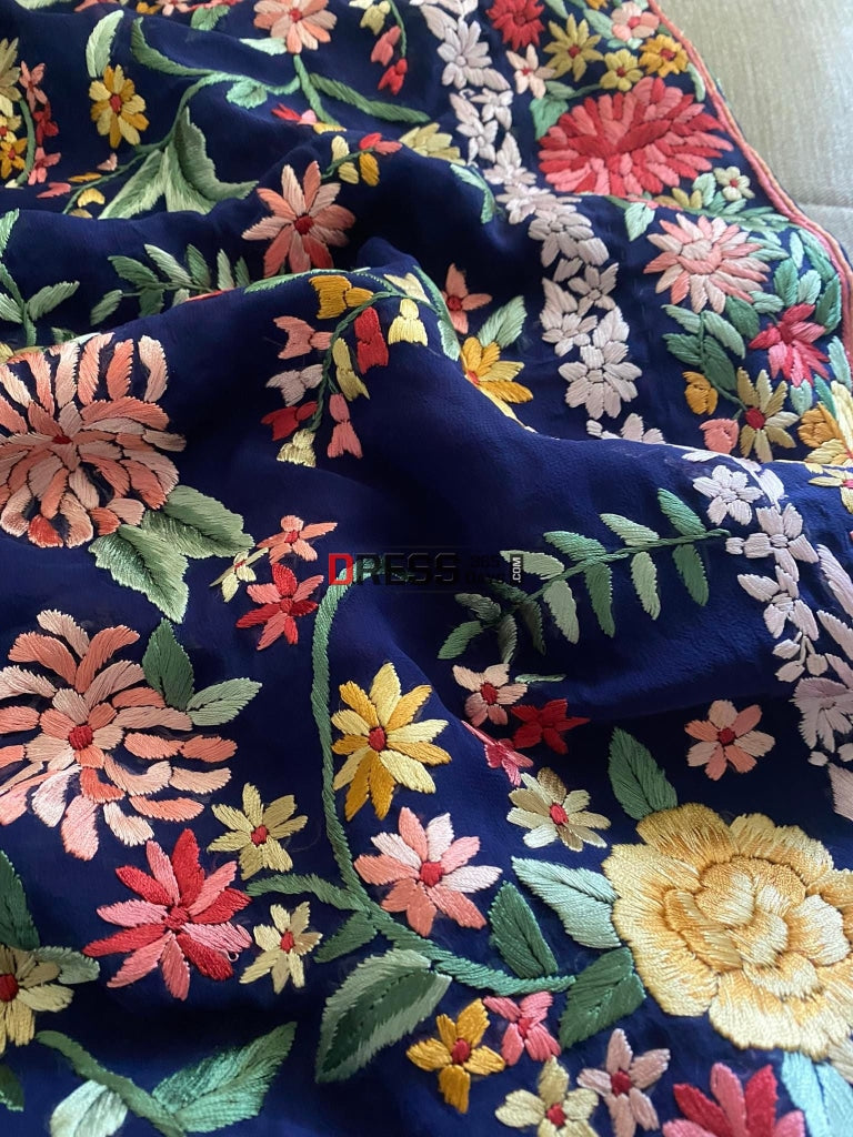Floral Parsi Gara Hand Embroidered Saree