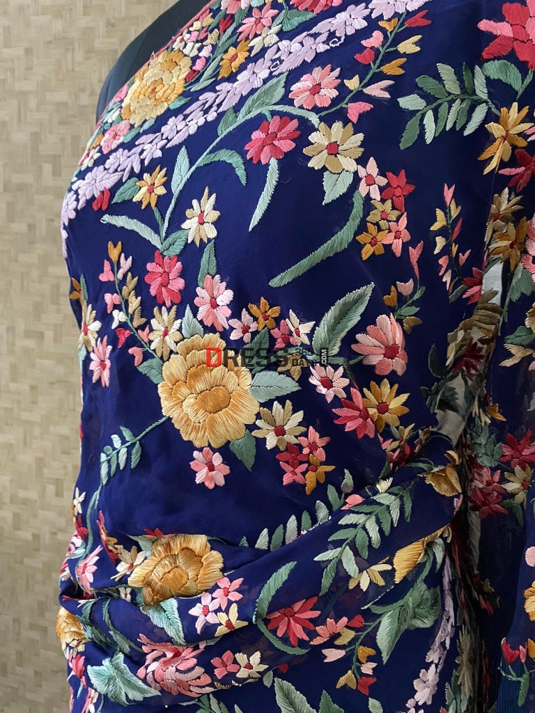 Floral Parsi Gara Hand Embroidered Saree