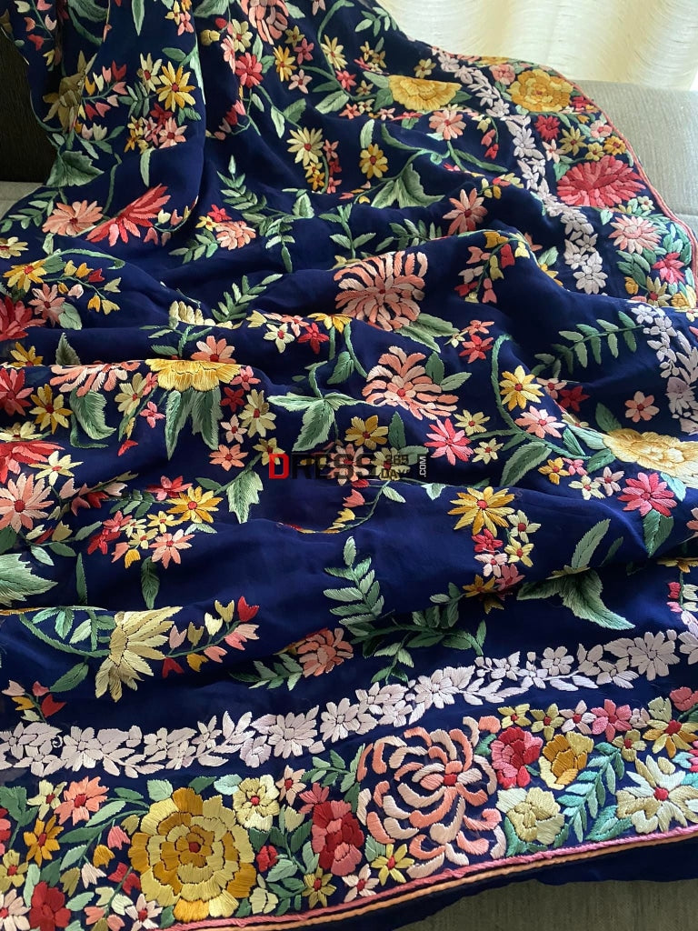 Floral Parsi Gara Hand Embroidered Saree