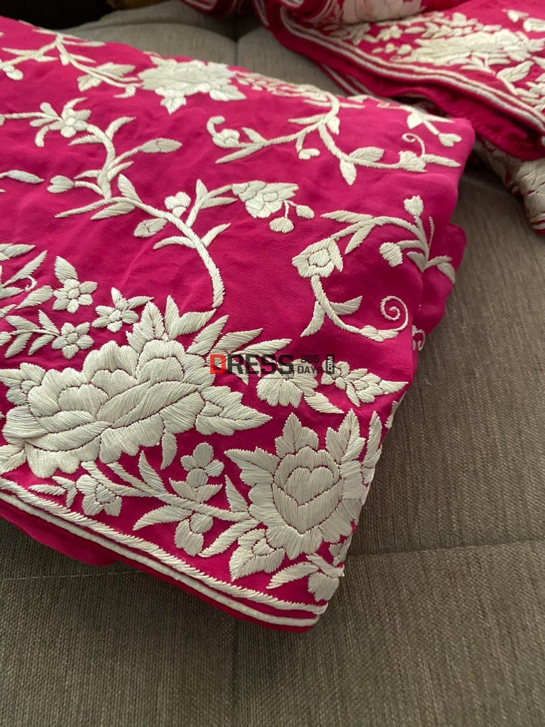 Front Back Hand Embroidered Parsi Gara Suit (Three Piece) Suits