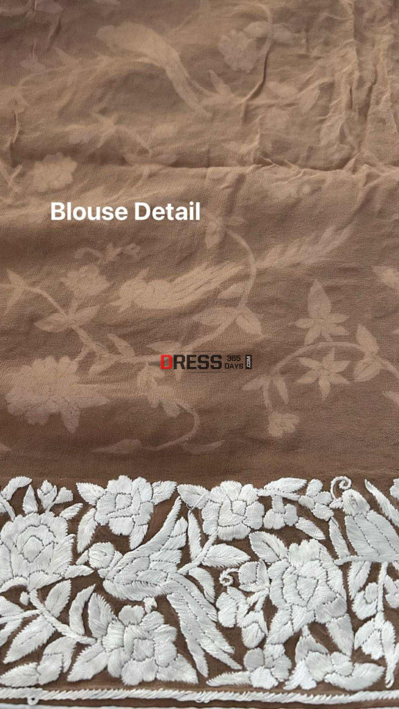 Golden Brown Multicolour Parsi Gara Saree Parsi Gara Saree