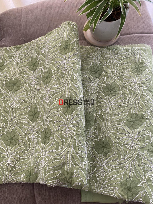Green Cotton Chikankari Kurti Fabric (Only Kurti)- Festive Collection