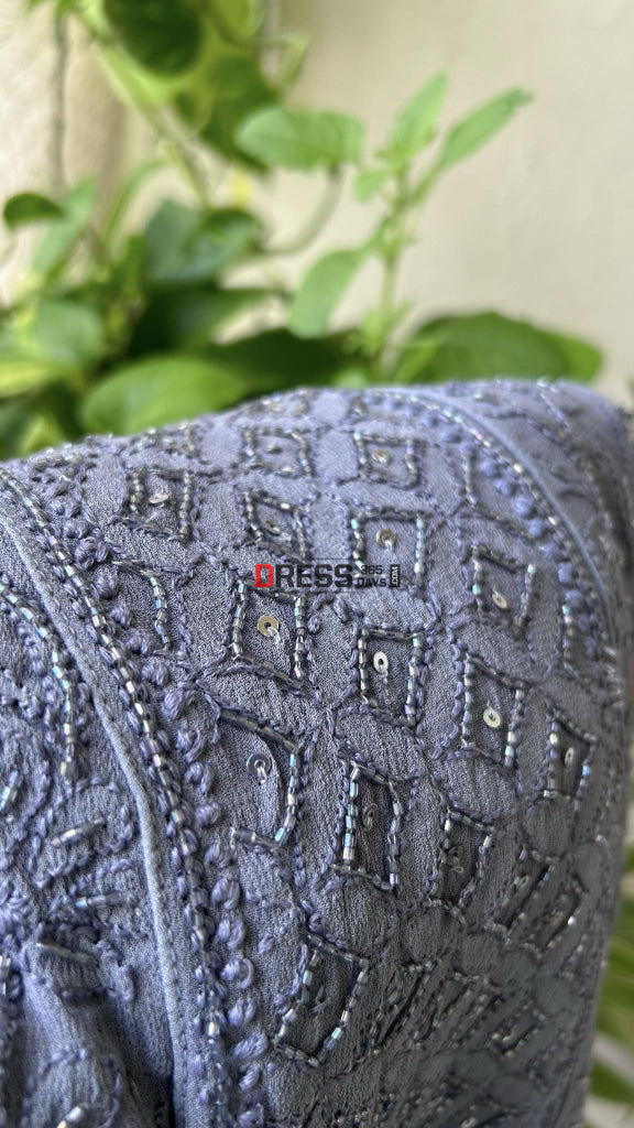 Grey Cut Dana Work Chikankari Anarkali & Dupatta Set