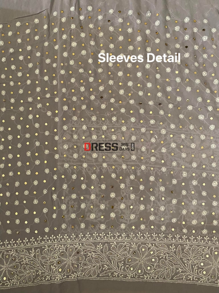 Grey Front And Back Chikankari Suit With Embroidered Dupatta Suits
