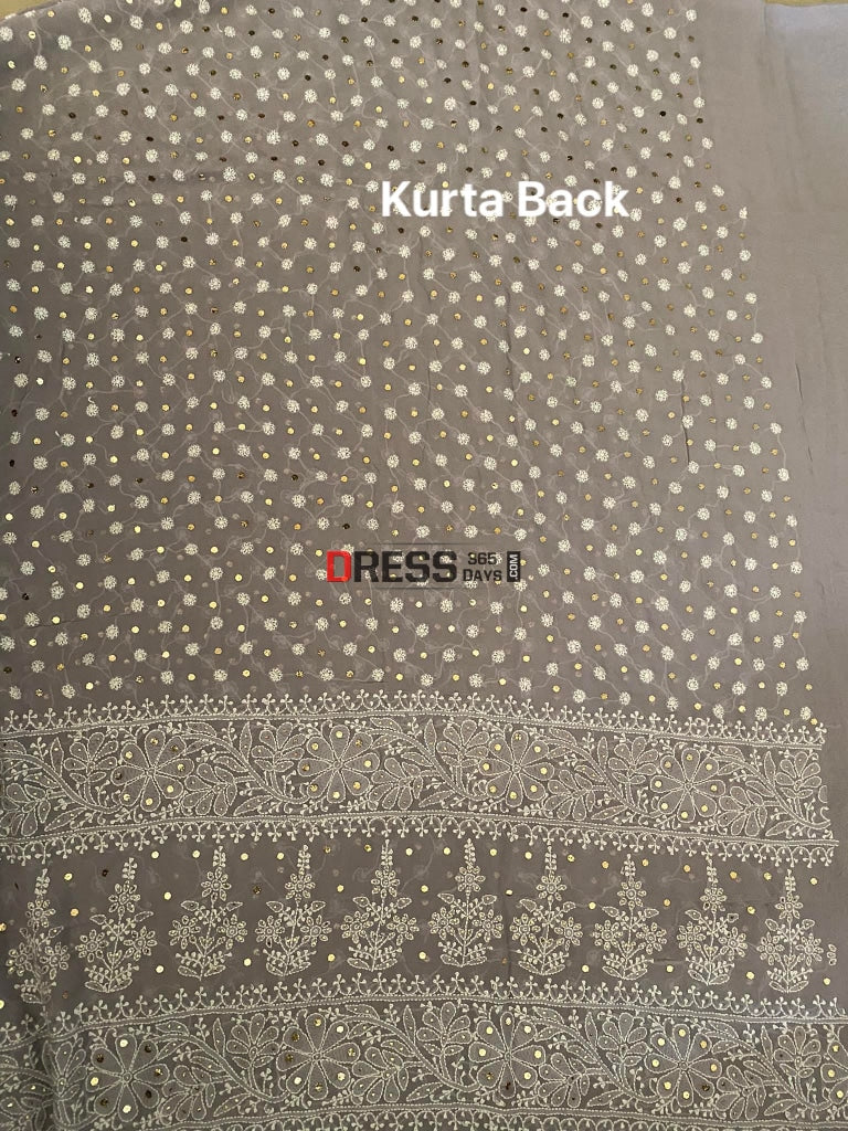 Grey Front And Back Chikankari Suit With Embroidered Dupatta Suits