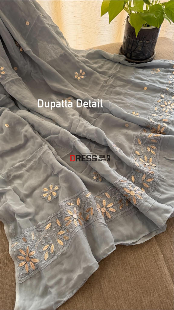Grey Mirror Gota Patti Chikankari Anarkali Suit - Chikankari Anarkali