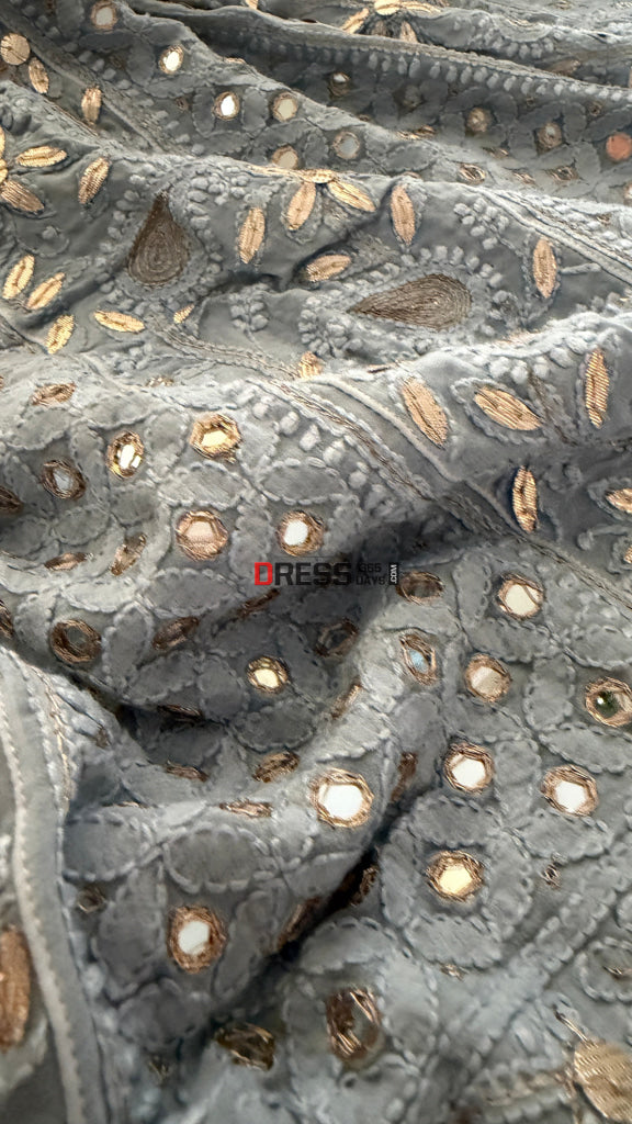 Grey Mirror Gota Patti Chikankari Anarkali Suit - Chikankari Anarkali