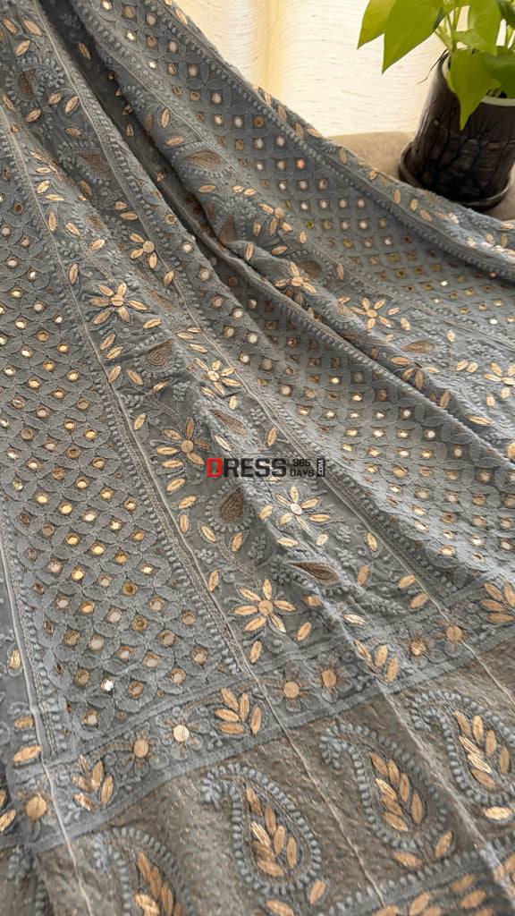 Grey Mirror Gota Patti Chikankari Anarkali Suit - Chikankari Anarkali