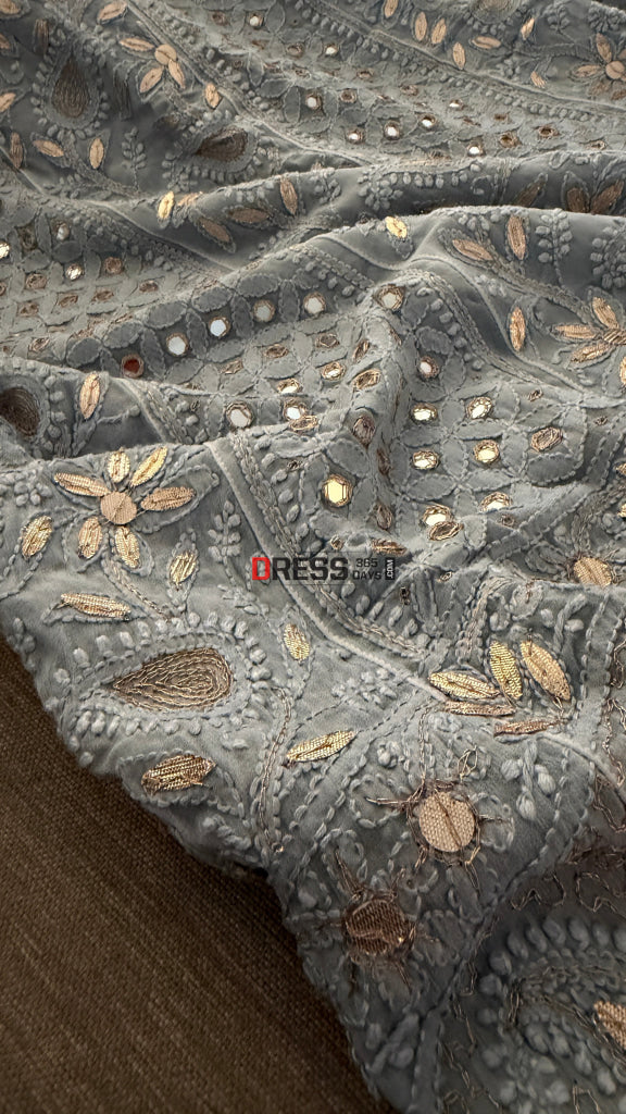 Grey Mirror Gota Patti Chikankari Anarkali Suit - Chikankari Anarkali