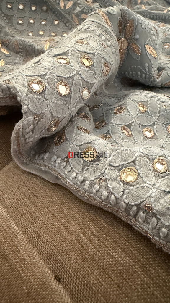 Grey Mirror Gota Patti Chikankari Anarkali Suit - Chikankari Anarkali