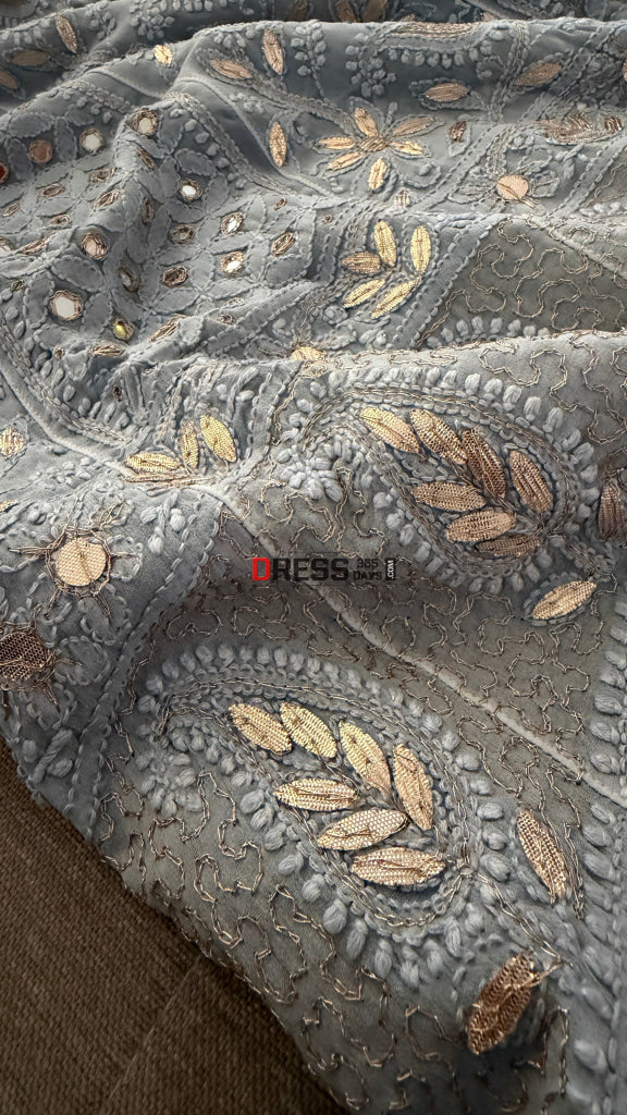 Grey Mirror Gota Patti Chikankari Anarkali Suit - Chikankari Anarkali