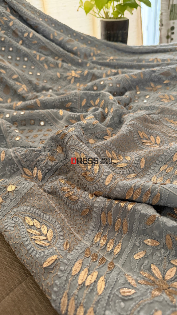 Grey Mirror Gota Patti Chikankari Anarkali Suit - Chikankari Anarkali