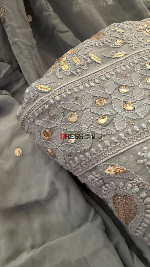 Grey Mirror Gota Patti Chikankari Anarkali Suit - Chikankari Anarkali