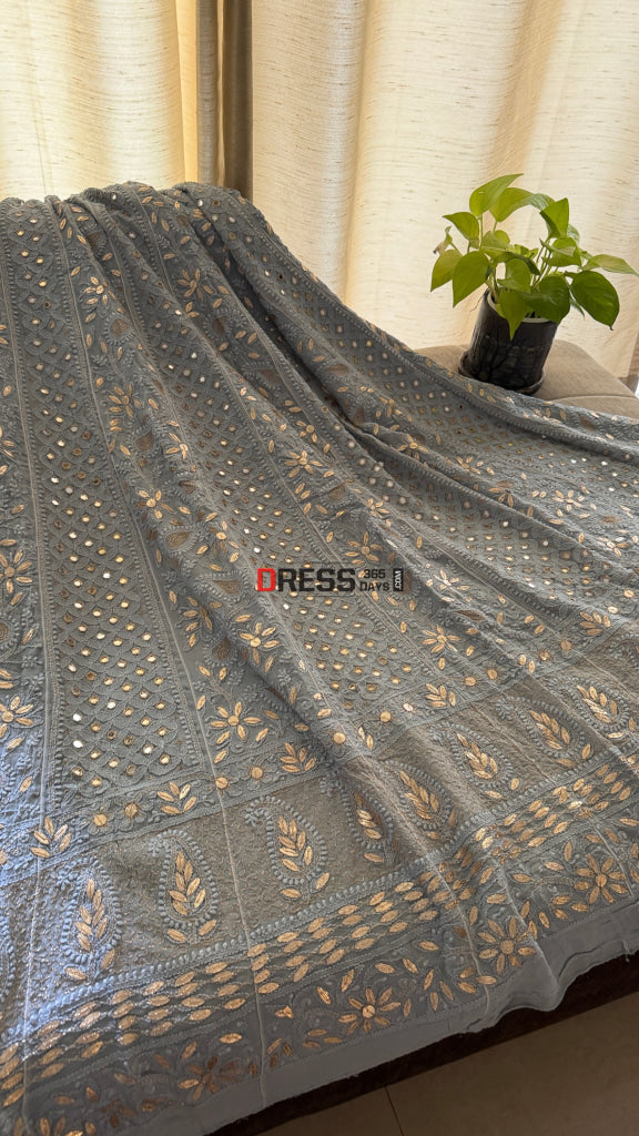 Grey Mirror Gota Patti Chikankari Anarkali Suit - Chikankari Anarkali