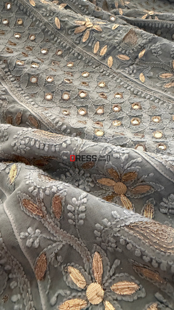 Grey Mirror Gota Patti Chikankari Anarkali Suit - Chikankari Anarkali