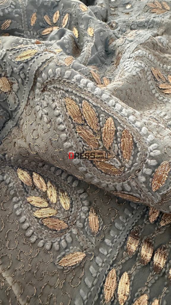 Grey Mirror Gota Patti Chikankari Anarkali Suit - Chikankari Anarkali