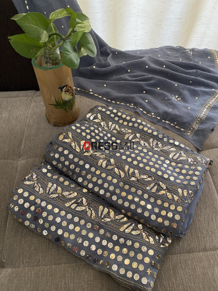 Grey Pure Georgette Kamdani Suit Chikankari Suits