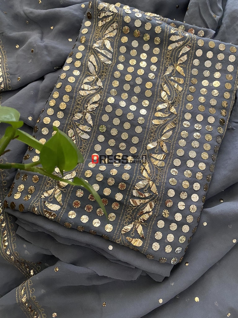 Grey Pure Georgette Kamdani Suit Chikankari Suits
