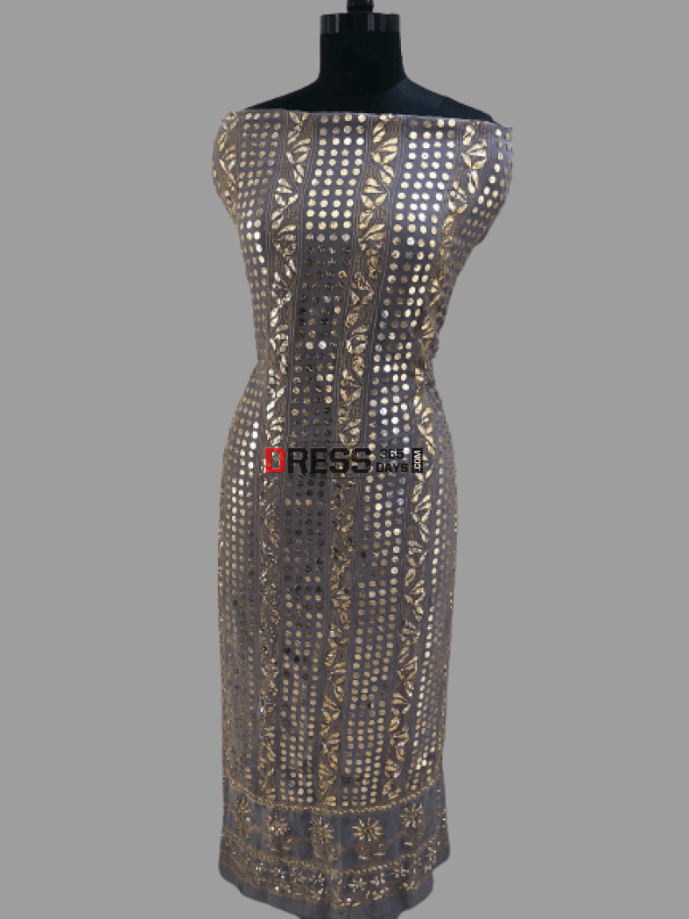Grey Pure Georgette Kamdani Suit Suits