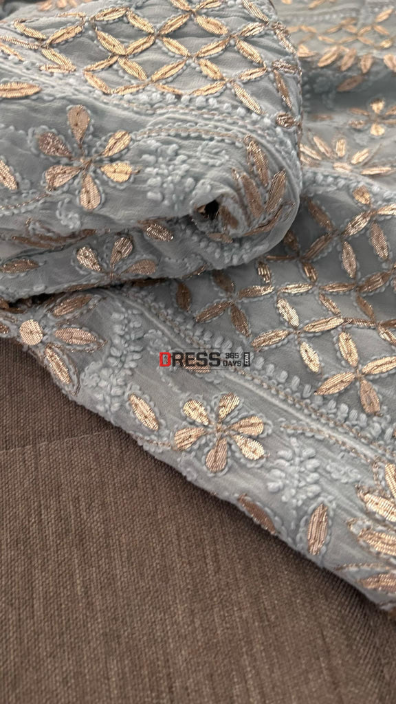 Greyish Blue Gota Patti Chikankari Anarkali Suit (Anarkali And Dupatta)