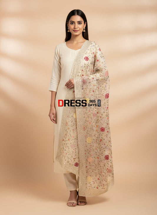 Hand Crafted Parsi Gara Mukaish Dupatta/Running Fabric 3 meters