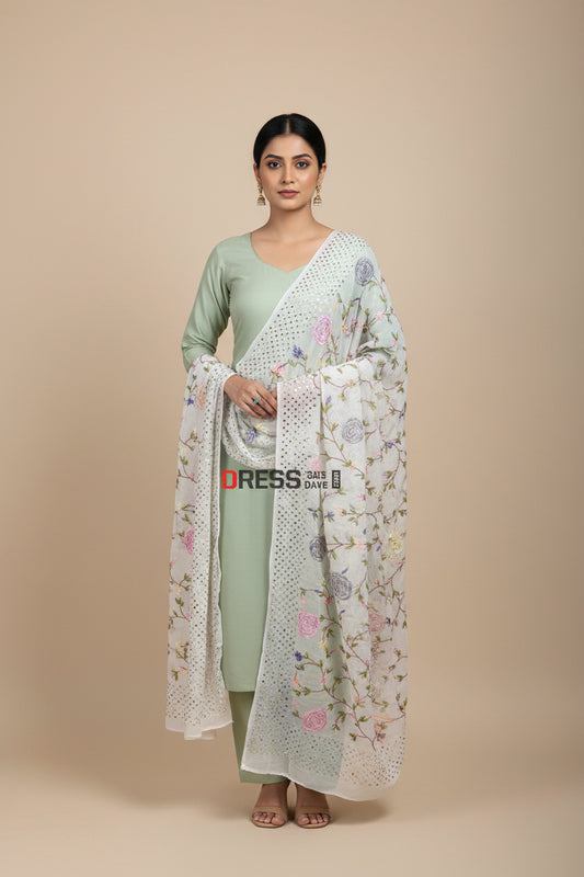 Hand Crafted Parsi Gara Mukaish Dupatta/Running Fabric