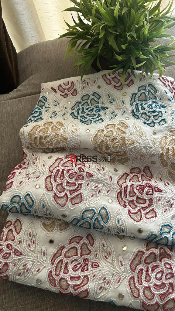 Hand Embroidered Multicolour Pearls Chikankari Suit Chikankari Suits