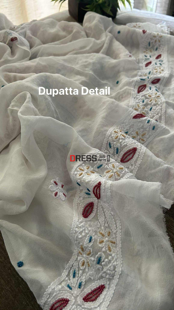 Hand Embroidered Multicolour Pearls Chikankari Suit Chikankari Suits