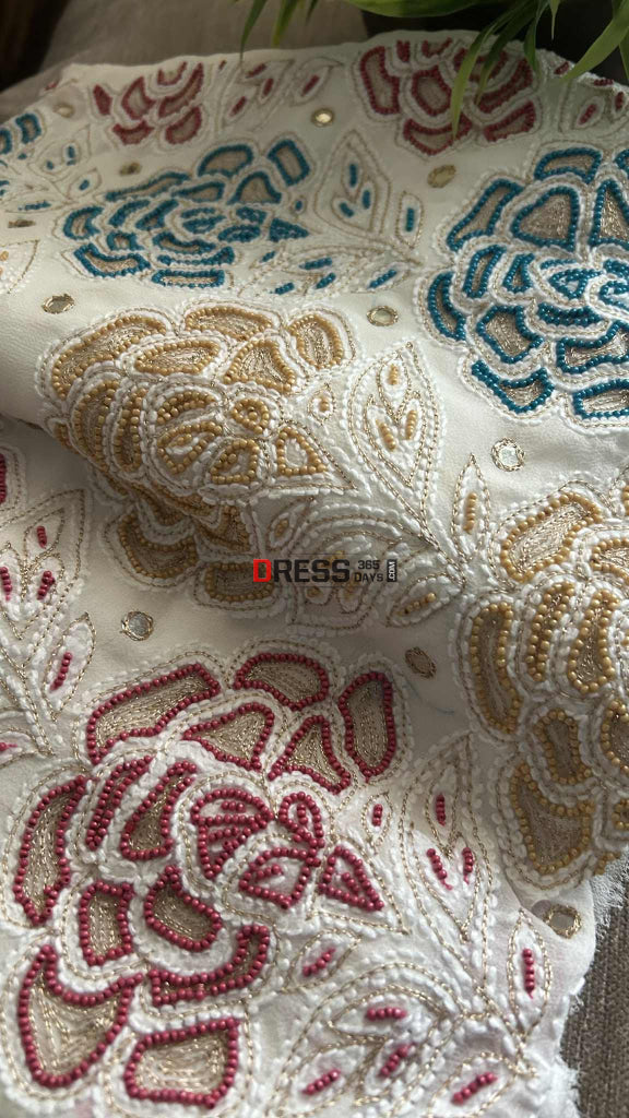 Hand Embroidered Multicolour Pearls Chikankari Suit Chikankari Suits