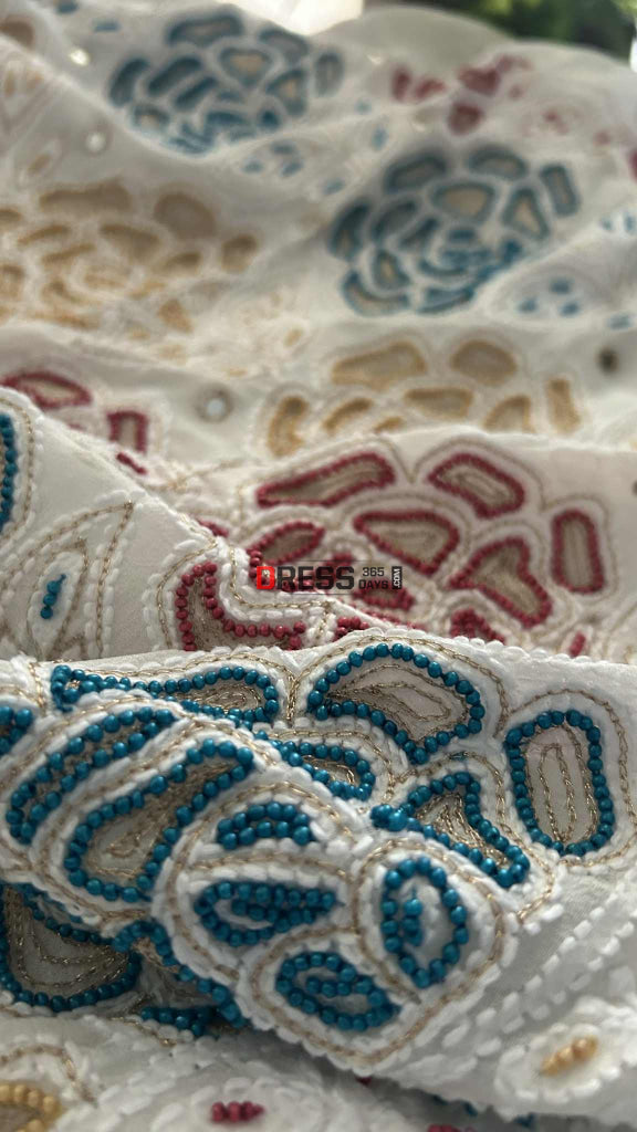 Hand Embroidered Multicolour Pearls Chikankari Suit Chikankari Suits