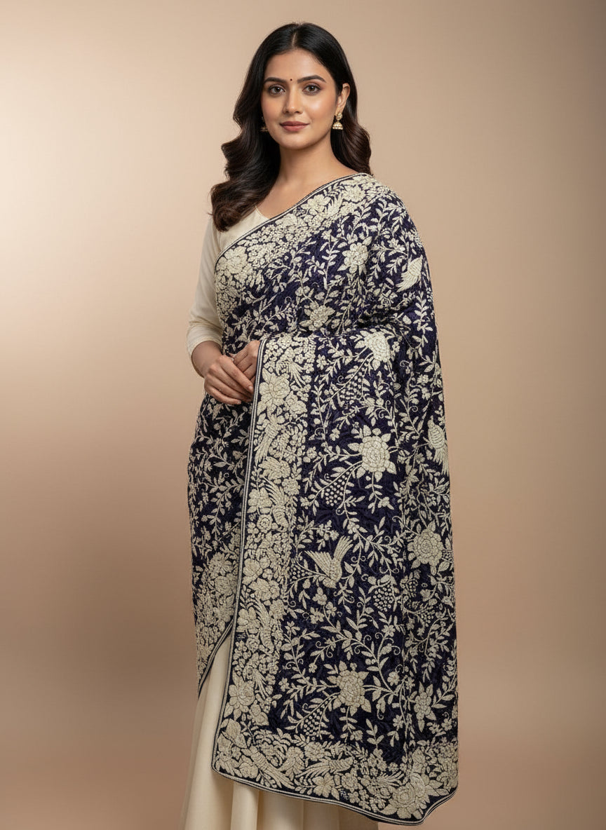 Hand Embroidered Parsi Gara Dupatta- Festive Collection