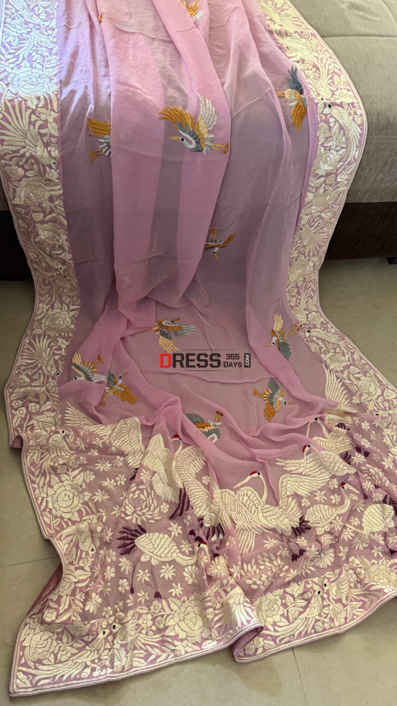 Handcrafted Baby Pink Parsi Gara Dupatta - Parsi Gara Dupatta