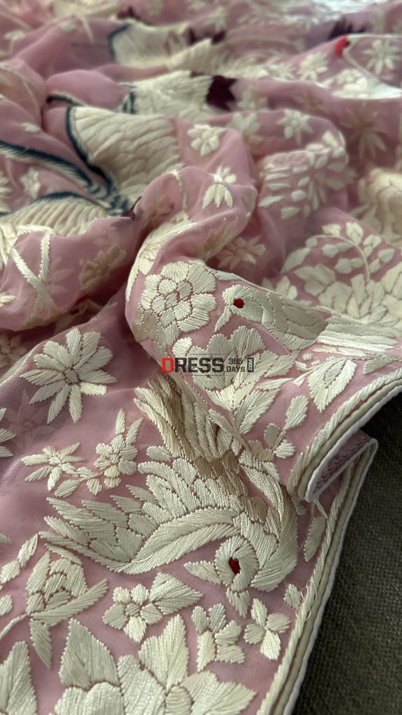 Handcrafted Baby Pink Parsi Gara Dupatta Parsi Gara Dupatta