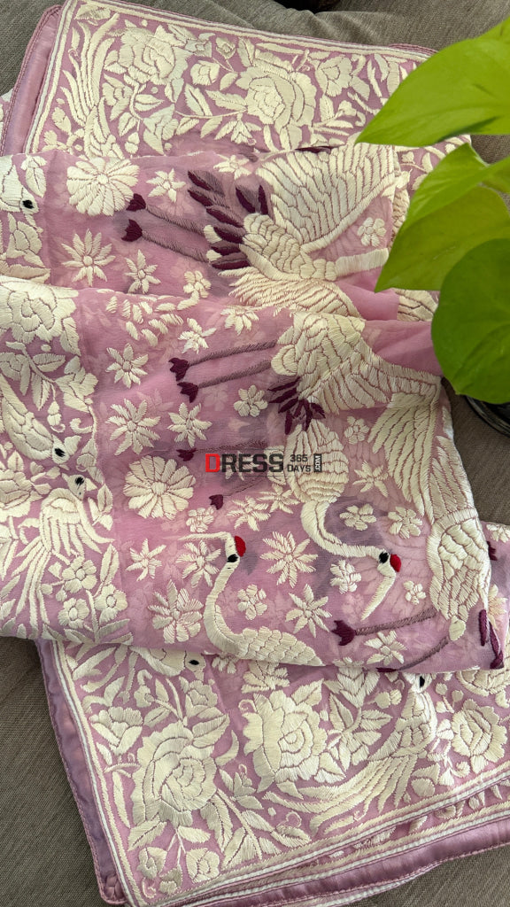 Handcrafted Baby Pink Parsi Gara Dupatta - Parsi Gara Dupatta