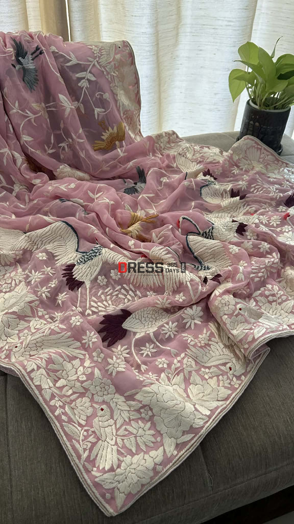 Handcrafted Baby Pink Parsi Gara Dupatta Parsi Gara Dupatta